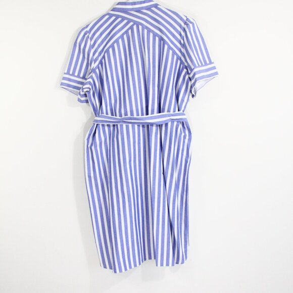 Loft Striped Shirt Dress Medium NEW Women Button Front Cotton Puff Sleeve - Picture 8 of 9